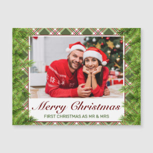 Green Red Plaid & Pine Photo Merry Christmas