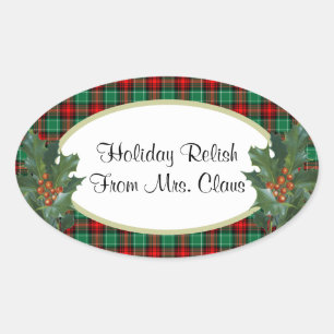 Green Red Plaid with Holly Custom Holiday Stickers