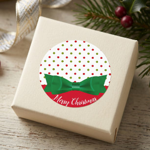 Green & Red Polka Dot Bow Tie Merry Christmas Classic Round Sticker
