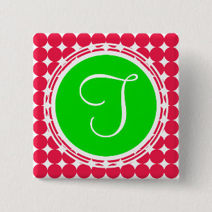 Green & Red Polka Dot Monogram 15 Cm Square Badge