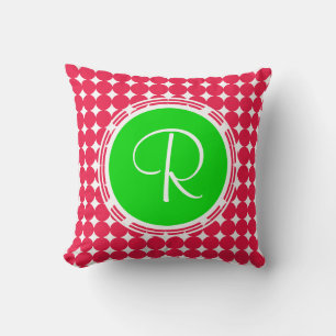 Green & Red Polka Dot Monogram Cushion