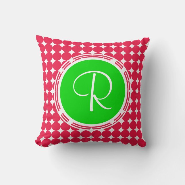 Green & Red Polka Dot Monogram Cushion (Front)
