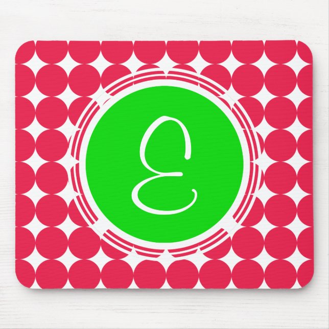 Green & Red Polka Dot Monogram Mouse Pad (Front)