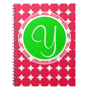 Green & Red Polka Dot Monogram Spiral Notebook