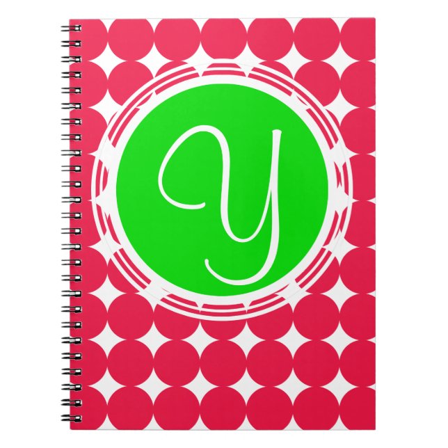 Green & Red Polka Dot Monogram Spiral Notebook (Front)