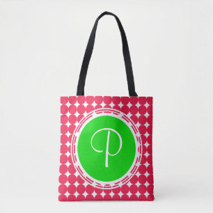 Green & Red Polka Dot Monogram Tote Bag