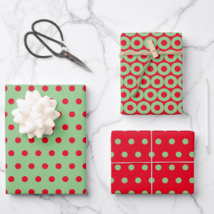 Green Red Polka Dots Minimal Simple Wrapping Paper Sheet