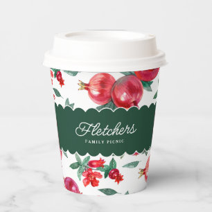 Green & Red Pomegranate Botanical Customisable Paper Cups