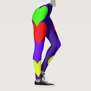 Green Red Purple Yellow Hearts Dark Blue Leggings