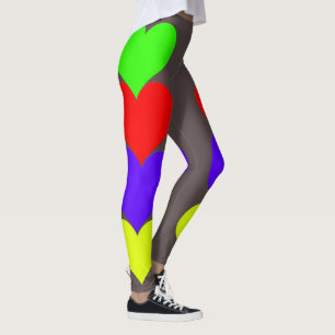 Green Red Purple Yellow Hearts Grey Leggings