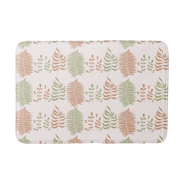 Green Red Retro Vintage Leaf Pattern  Bath Mat (Front)