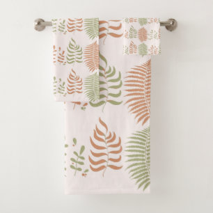 Green Red Retro Vintage Leaf Pattern Bath Towel Set