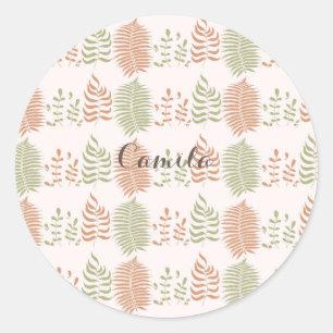 Green Red Retro Vintage Leaf Pattern Classic Round Sticker