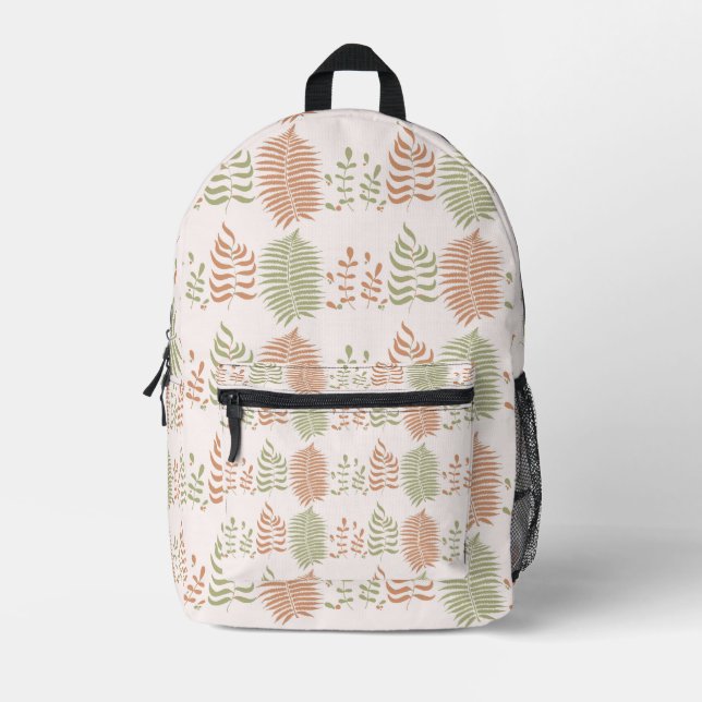 Green Red Retro Vintage Leaf Pattern  Printed Backpack (Front)