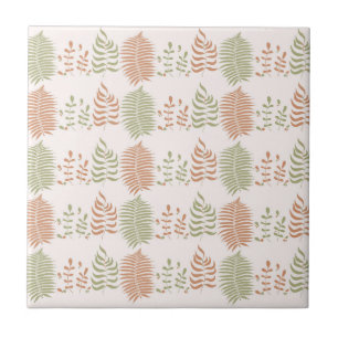 Green Red Retro Vintage Leaf Pattern  Tile