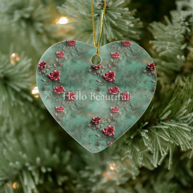 Green Red Roses  Ceramic Tree Decoration (Tree)