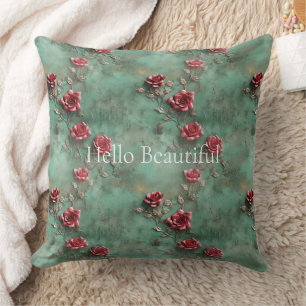 Green Red Roses  Cushion