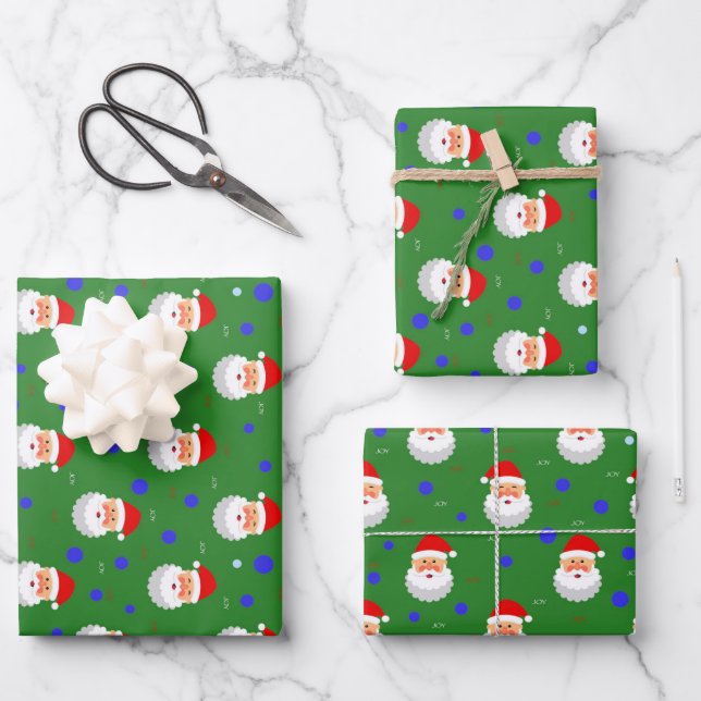 Green Red Santa Claus Joy Christmas Holiday Wrapping Paper Sheet (Front)