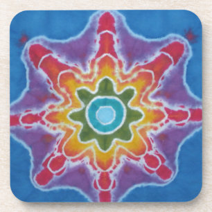 Green & Red Star Blue Background Tie Dye Coaster