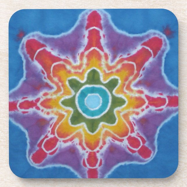 Green & Red Star Blue Background Tie Dye Coaster (Front)
