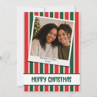 Green + Red Stripe Polaroid Photo Holiday Card