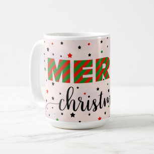 Green Red Striped Merry Christmas Stars Border Coffee Mug
