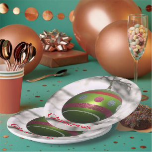 Green Red Striped Ornament Ball Paper Plate