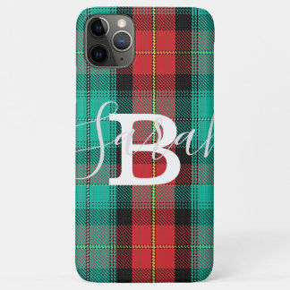 Green & Red Tartan Chequered Monogram Name Case-Mate iPhone Case