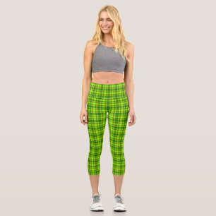 Green Red Tartan Chequered Plaid Pattern-55788 Capri Leggings