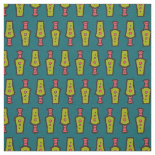 Green, Red, Teal, Black Abstract Tribal Design Fabric