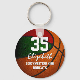 Green red team colours girls boys basketball key ring