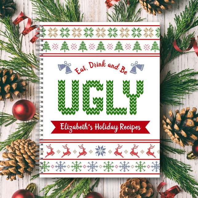 Green Red Ugly Christmas Sweater Recipe Cookbook Notebook (Creator Uploaded)