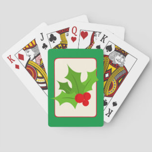 Green Red Vintage Style Christmas Holly Playing Cards