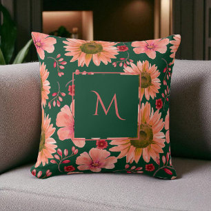 Green Red Watercolor Floral Script Cushion