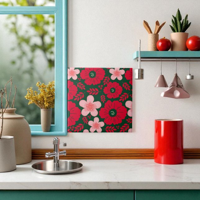 Green Red Watercolor Floral Tile (Creator Uploaded)