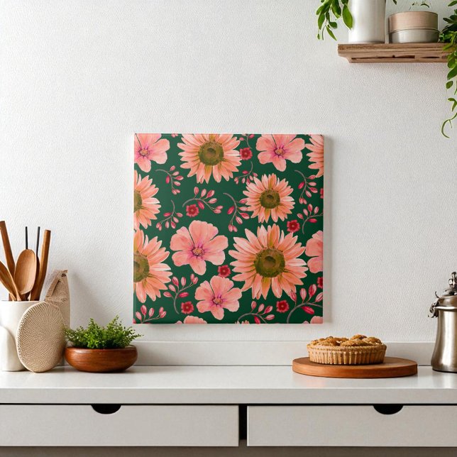 Green Red Watercolor Floral Tile (Creator Uploaded)