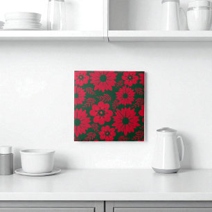 Green Red Watercolor Floral Tile