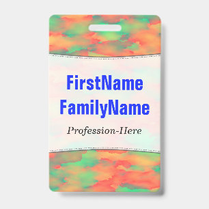 Green, Red Watercolor-Like Abstract Pattern; Name ID Badge
