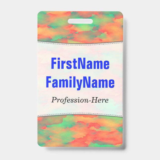 Green, Red Watercolor-Like Abstract Pattern; Name ID Badge (Front)