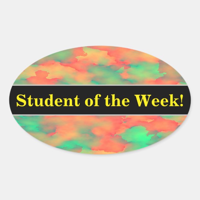 Green, Red Watercolor-Like Abstract Pattern Oval Sticker (Front)