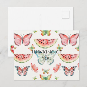 Green Red Watermelon Blue Butterflies Birthday Postcard