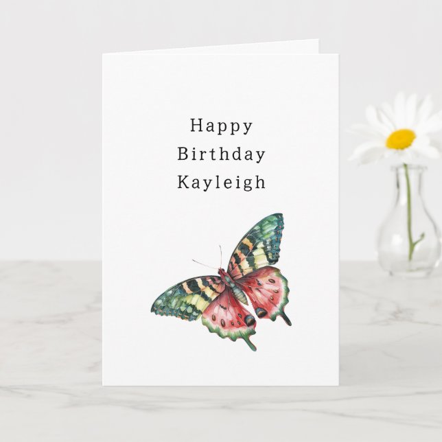Green Red Watermelon Butterfly Birthday Card (Small Plant)