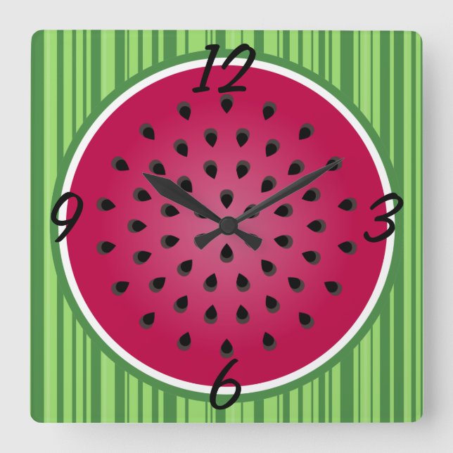 Green Red Watermelon Design Square Wall Clock (Front)