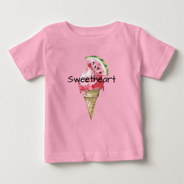 Green Red Watermelon Ice Cream Cone Sweetheart Baby T-Shirt (Front)