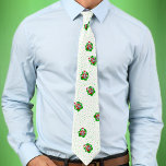Green Red Wavy Circles Fun Christmas Skeletons Tie<br><div class="desc">This men's necktie is white scattered with bright green and red wavy dimensional circles with fun Christmas skeletons wearing Santa hats holding ornaments and covered in green dots.  Back is solid green colour.</div>