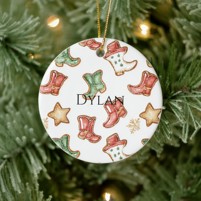 Green Red Western Cowboy Boots Christmas  Ceramic Tree Decoration (Tree)