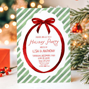 Green Red Whimsical Bow Frame Holiday Party Invitation