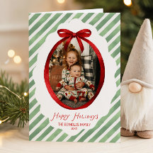 Green Red Whimsical Bow Frame Photo Christmas