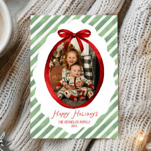 Green Red Whimsical Bow Frame Photo Christmas Holiday Card