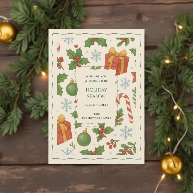 Green Red Whimsical Watercolor Holiday Card (Creator Uploaded)